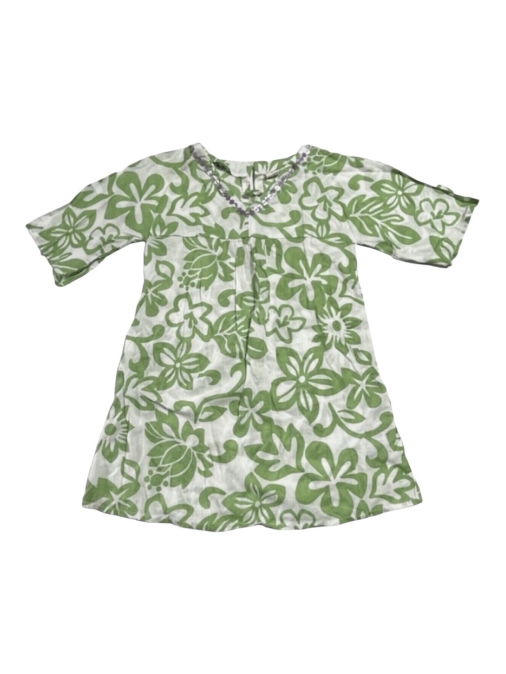 Mini Boden green floral swim coverup dress 5-6 years